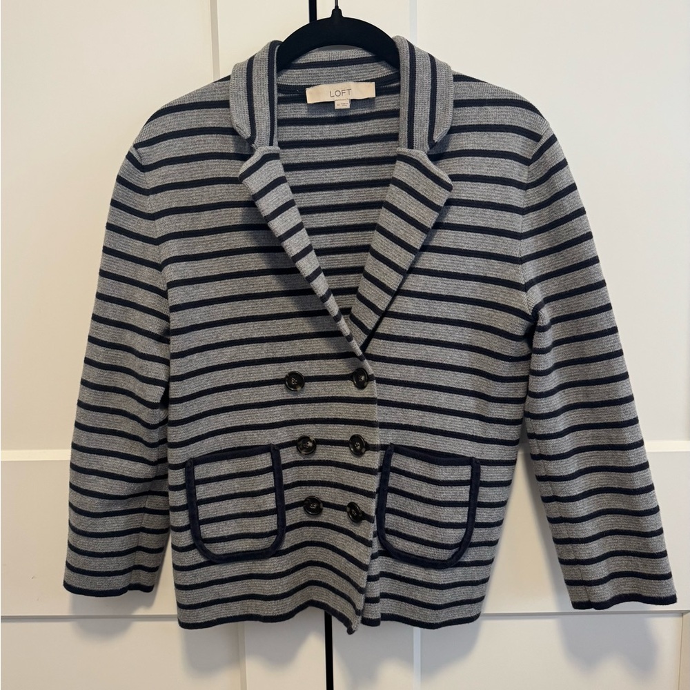 LOFT Gray and Navy Striped Blazer